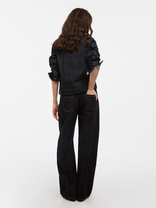 Color-Block High-Neck Denim Jacket