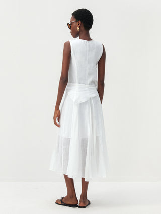 CUBIC Ramie & Chiffon Two-Piece Belted Midi Dress