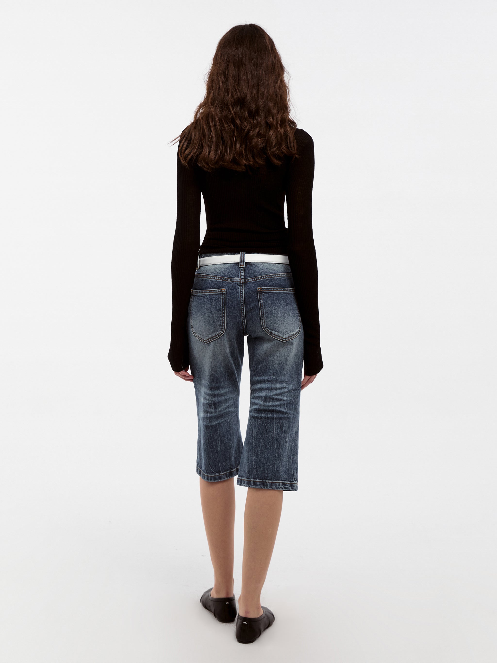 CUBIC Washed Denim Knee-Length Shorts-6