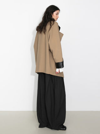 Cropped Contrast-Trim Oversized Trench Jacket