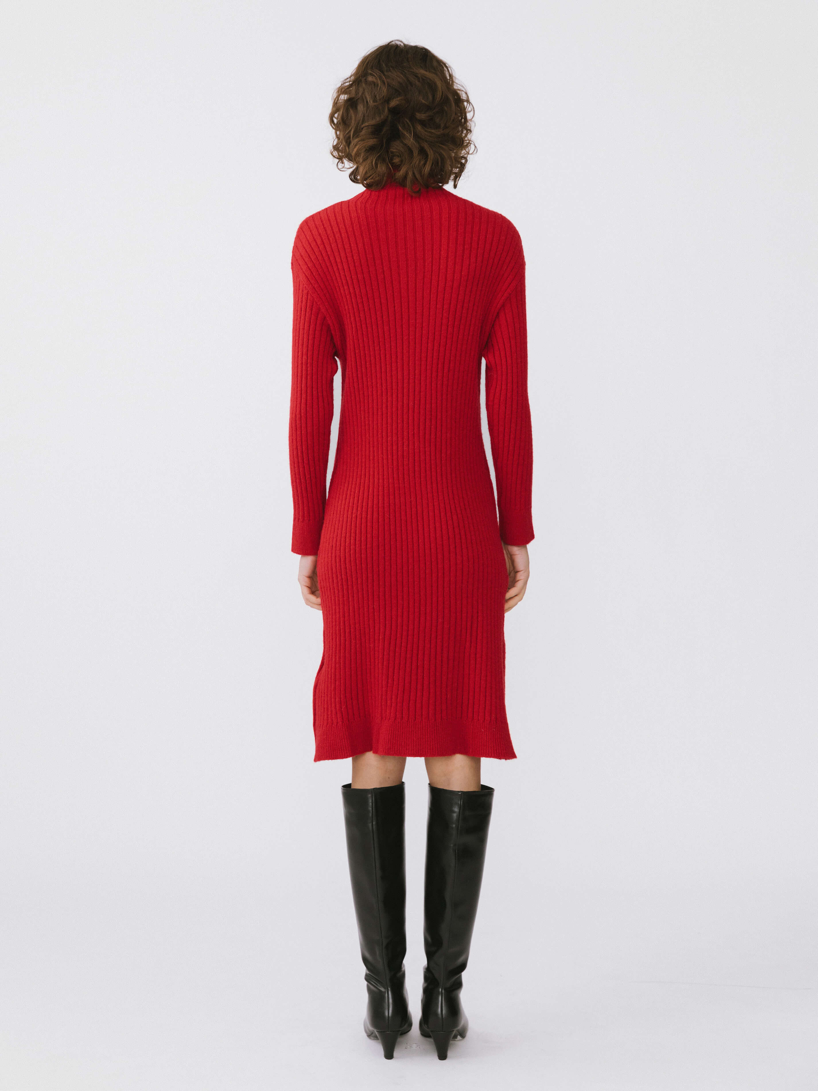 Large Lapel Red Knit Dress-7