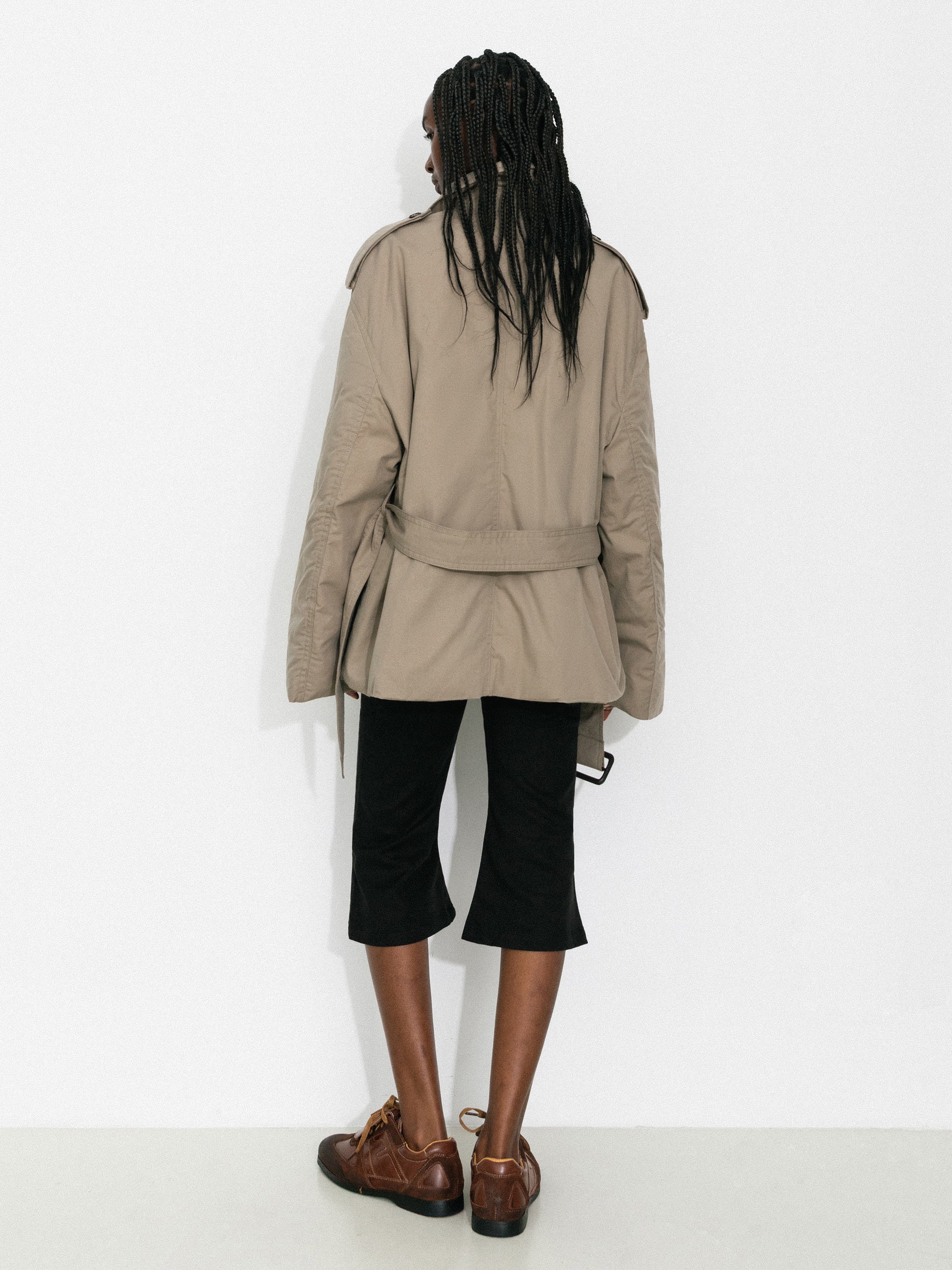 Dark Oversized Waist-Cinched Down Coat-6