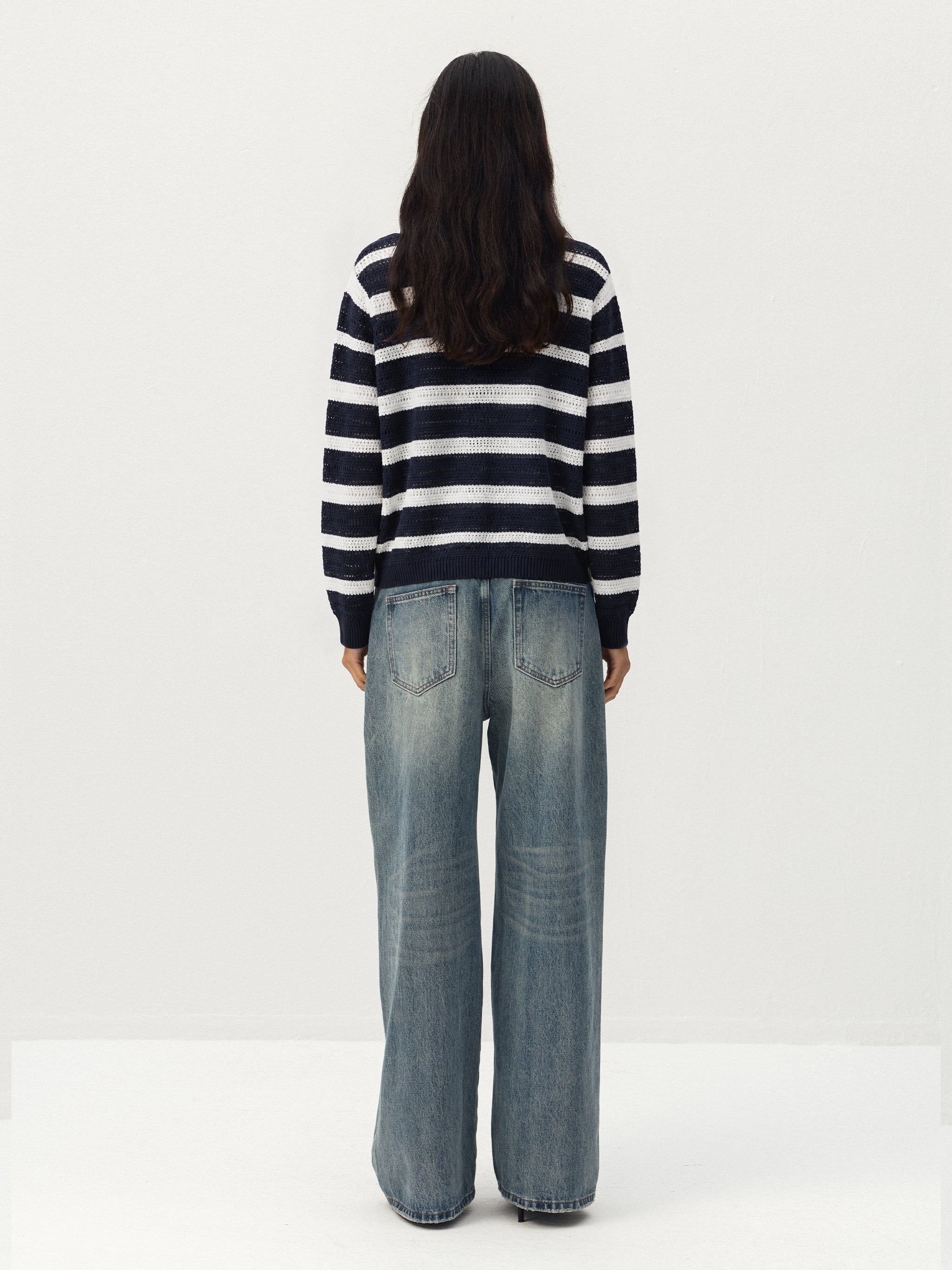 CUBIC Striped Button Knit Cardigan-6
