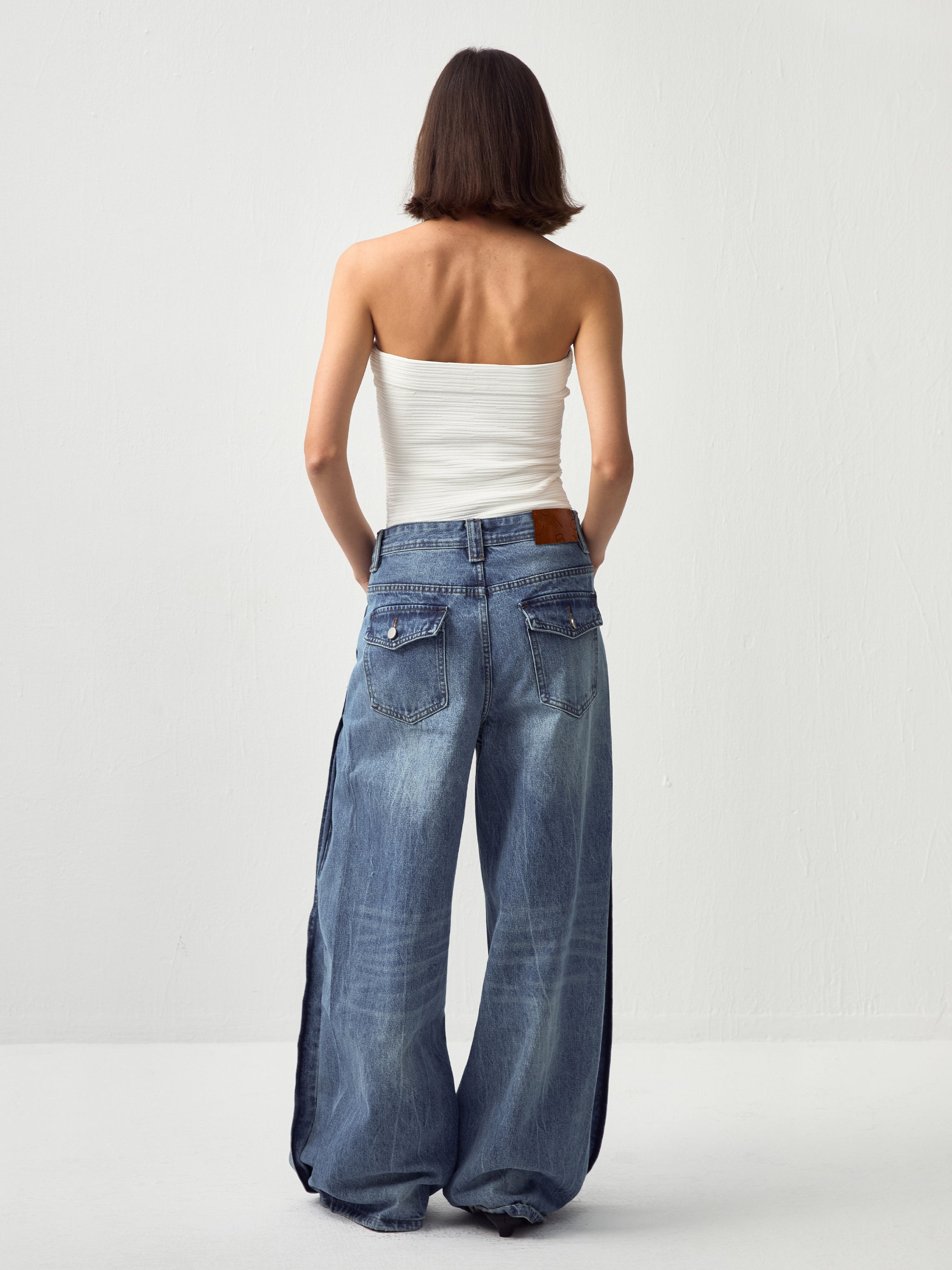 CUBIC Vintage Deconstructed Wide-Leg Jeans-6