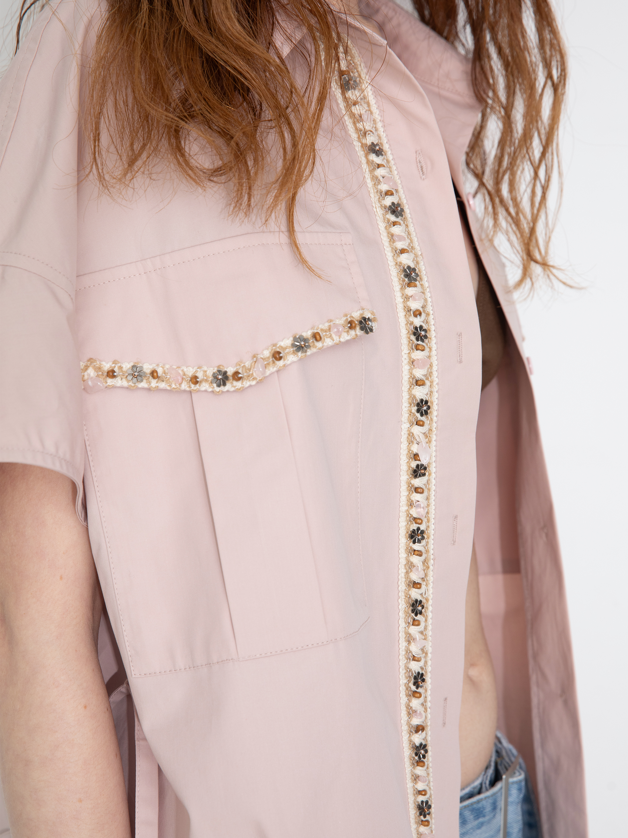 Beaded Placket Utility Short-Sleeve Shirt-6