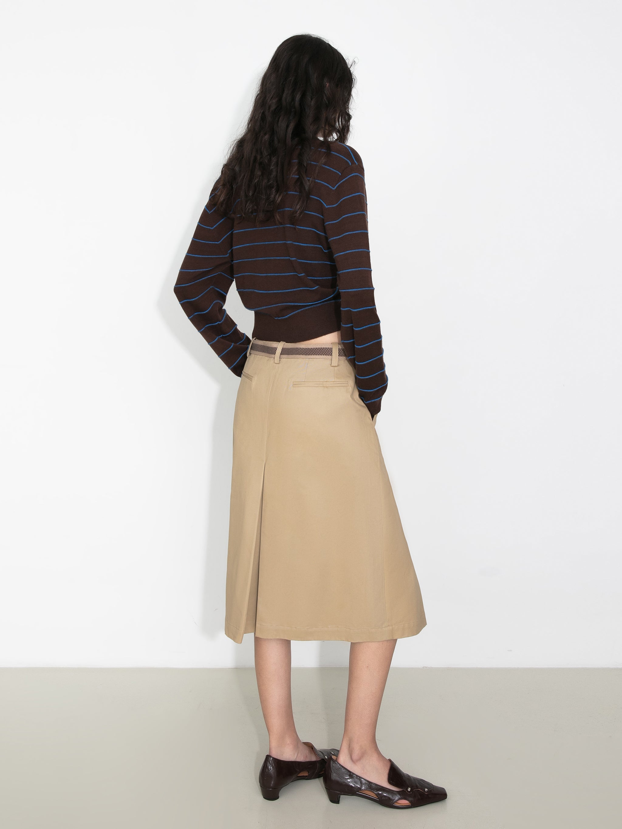 Contrast Woven Belted Midi Skirt-6