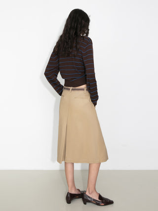 Contrast Woven Belted Midi Skirt