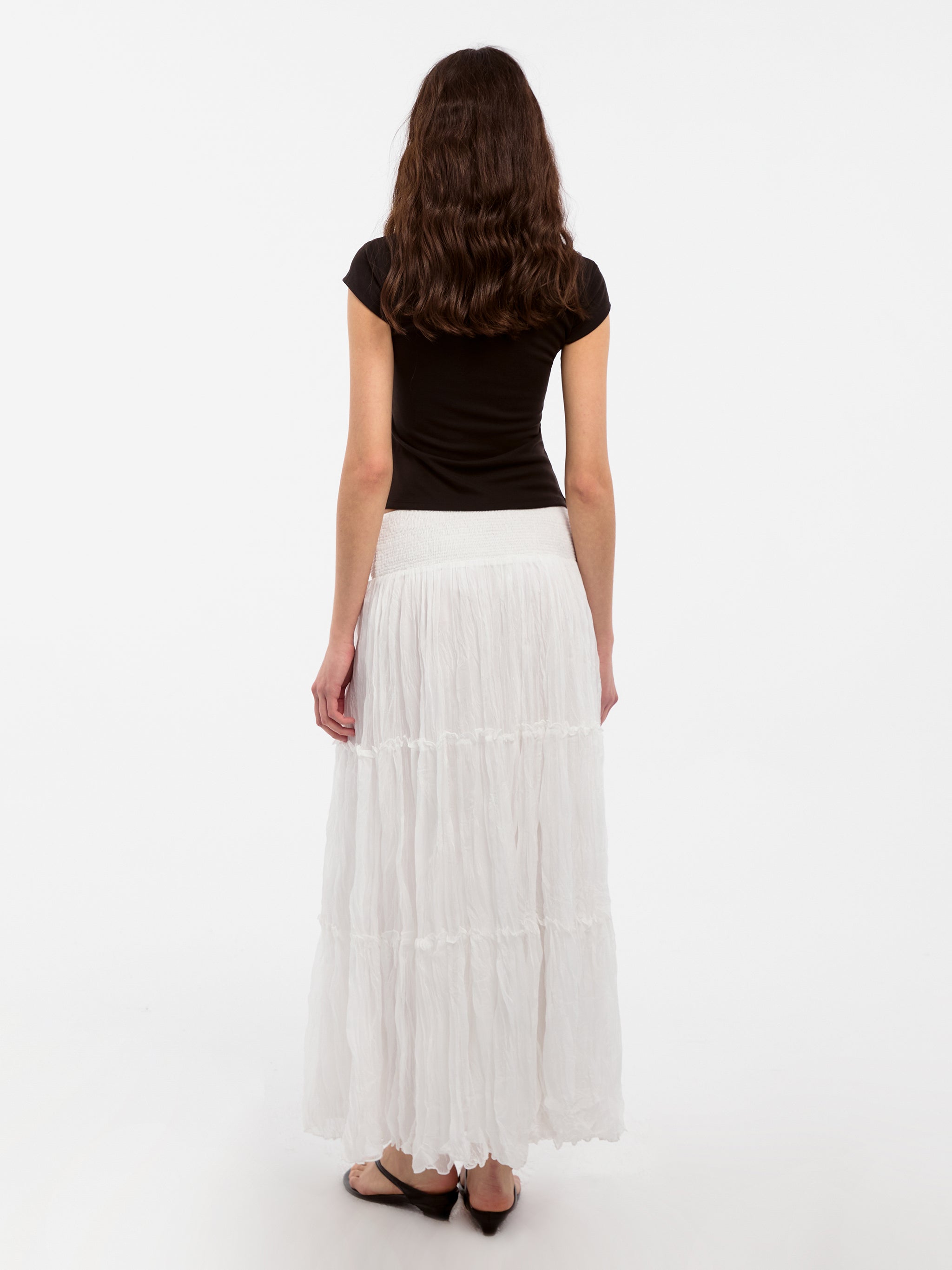 CUBIC Pleated and Gathered Design Tulle Skirt-6