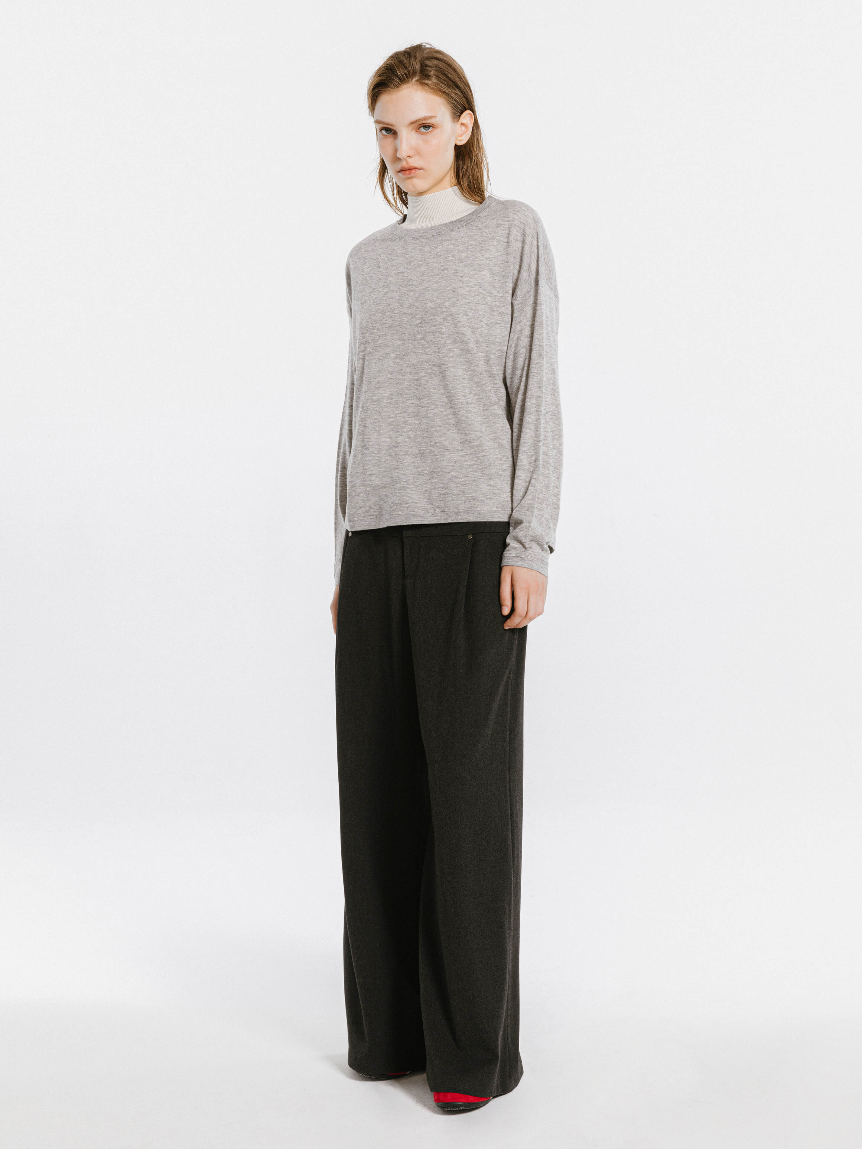 Crew Neck Long Sleeve Top with Wool Blend-7
