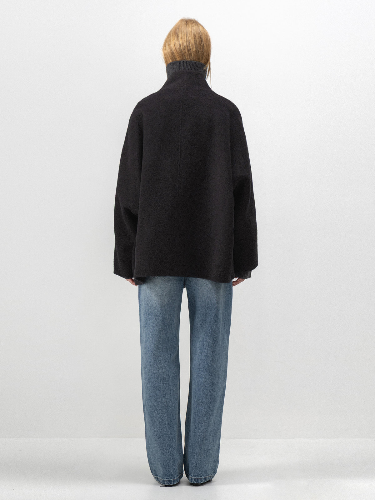 CUBIC Collarless Relaxed Wool-Blend Coat-6