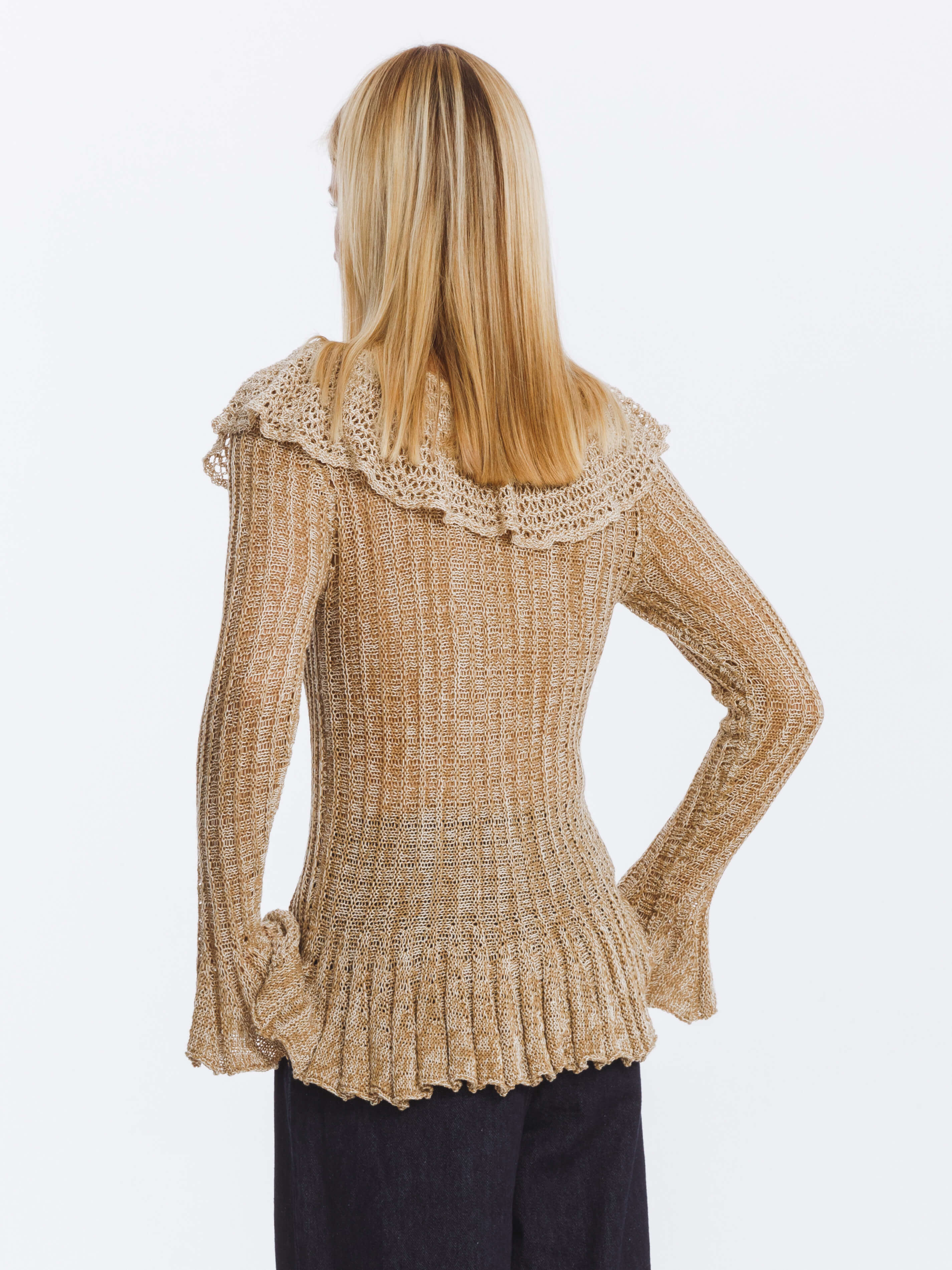 Special Yarn Hollowed Long Sleeves Knit Top-6