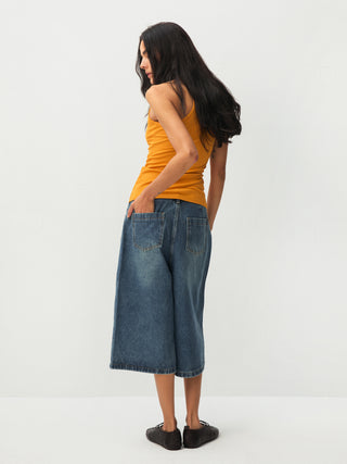 Loose Fit Knee-Length Denim Shorts