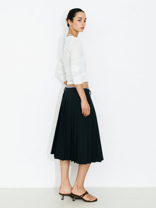 Double Waistband Contrast Pleated Skirt