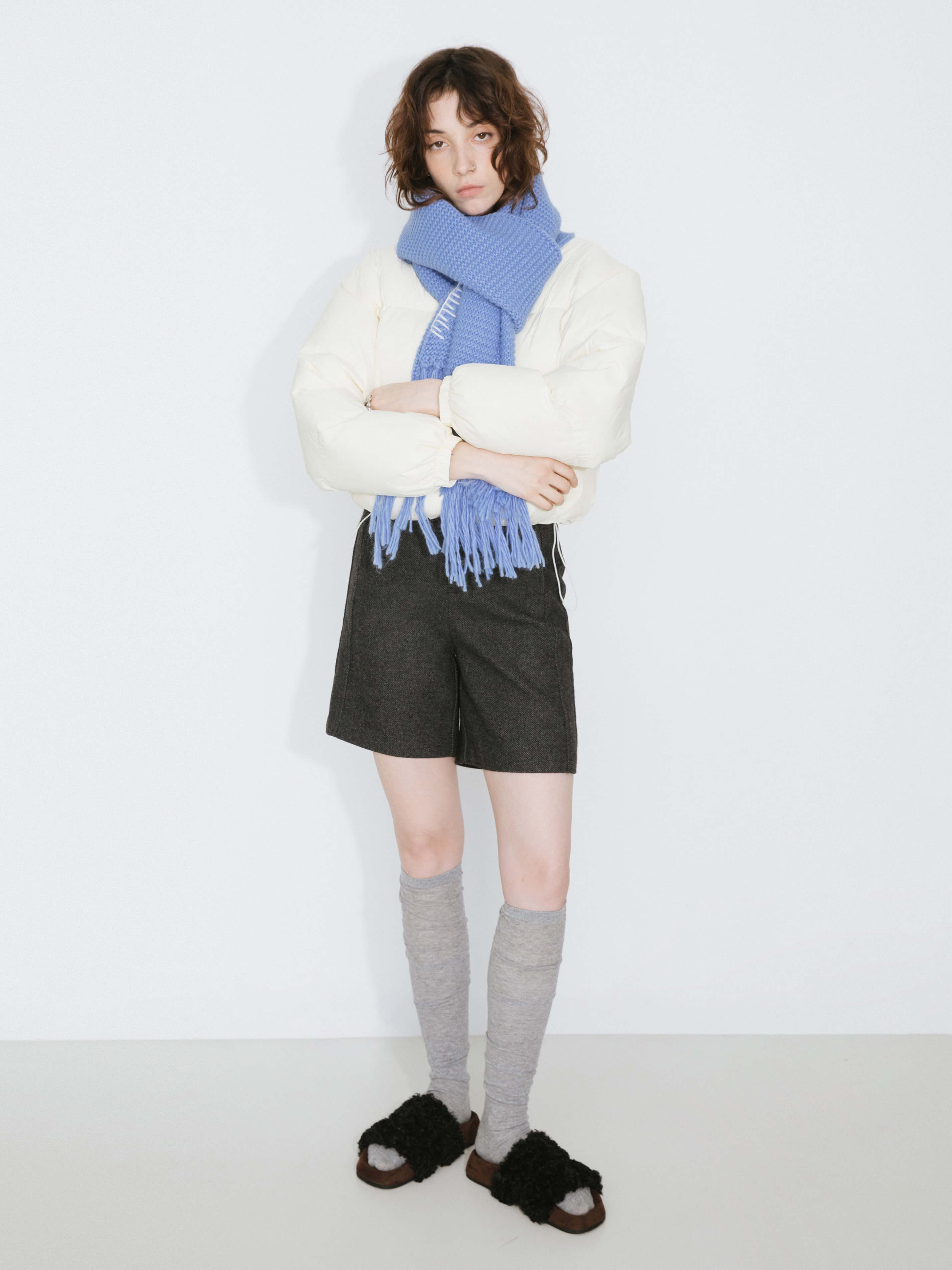 Fringed Long Scarf with Wool Blend-13