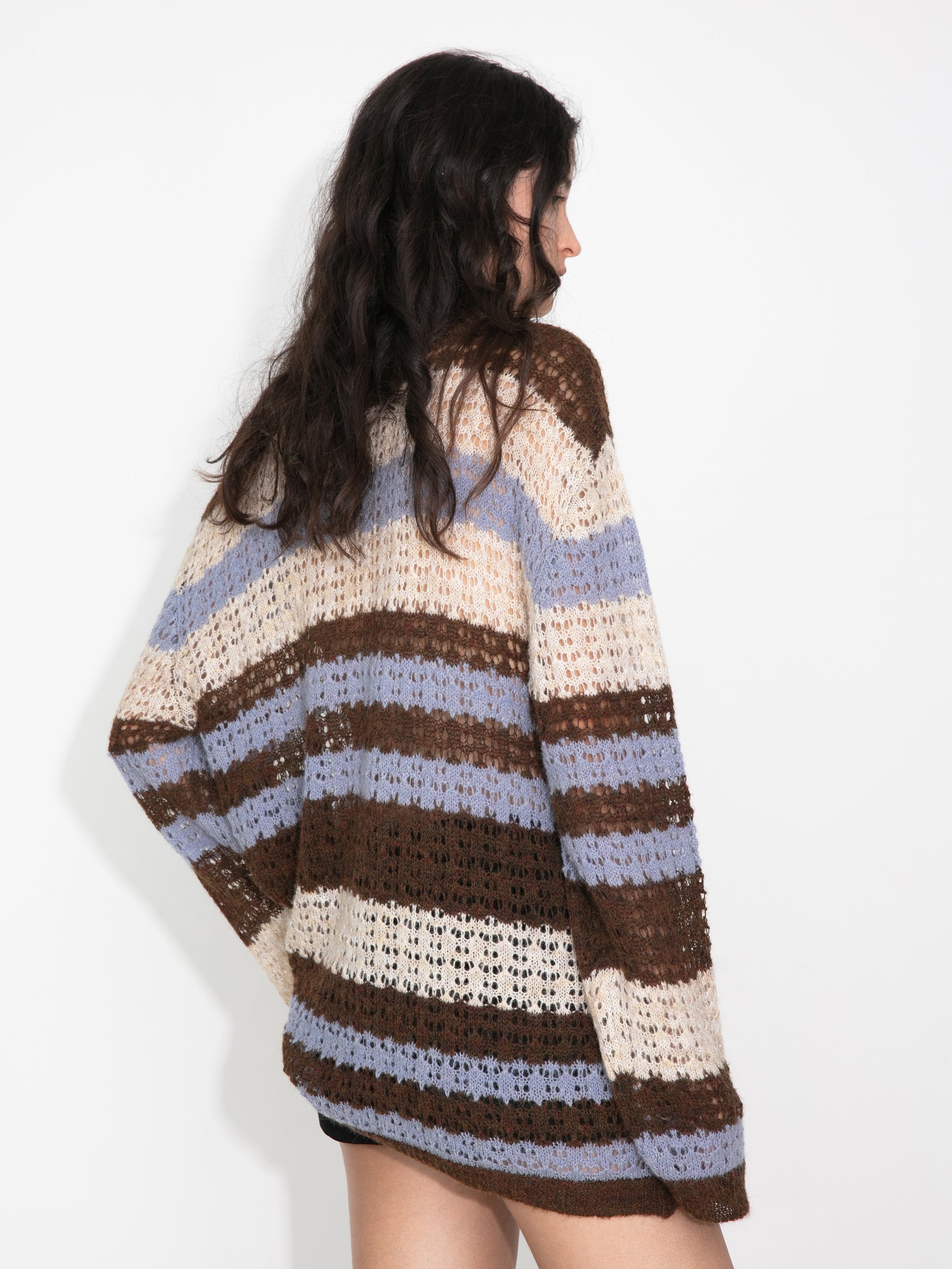 Striped Colour-Block Open-Knit Sweater-6