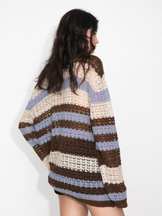 Striped Colour-Block Open-Knit Sweater