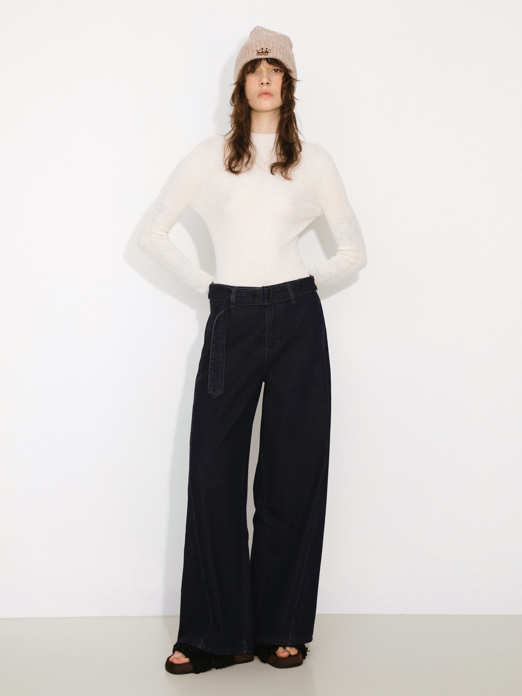 CUBIC 100% Wool Mock‑Neck Fitted Knit Top-6