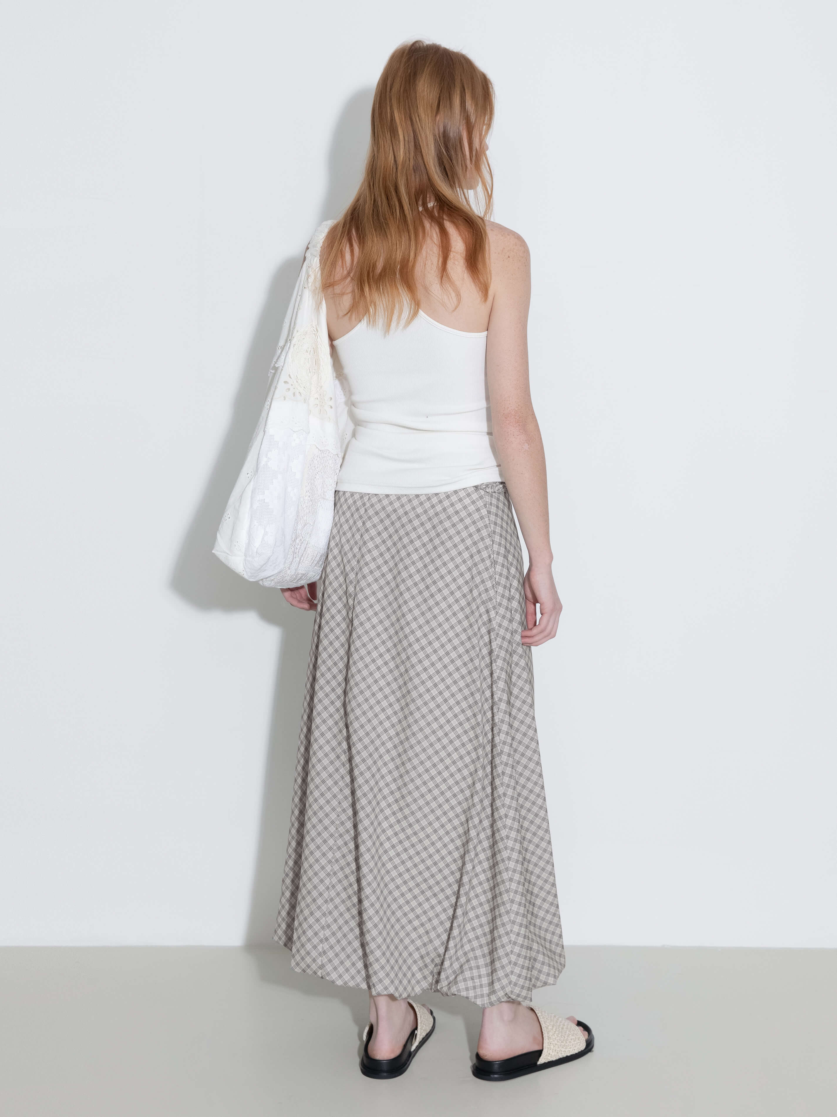 Plaid A-line Maxi Skirt with Belt-6