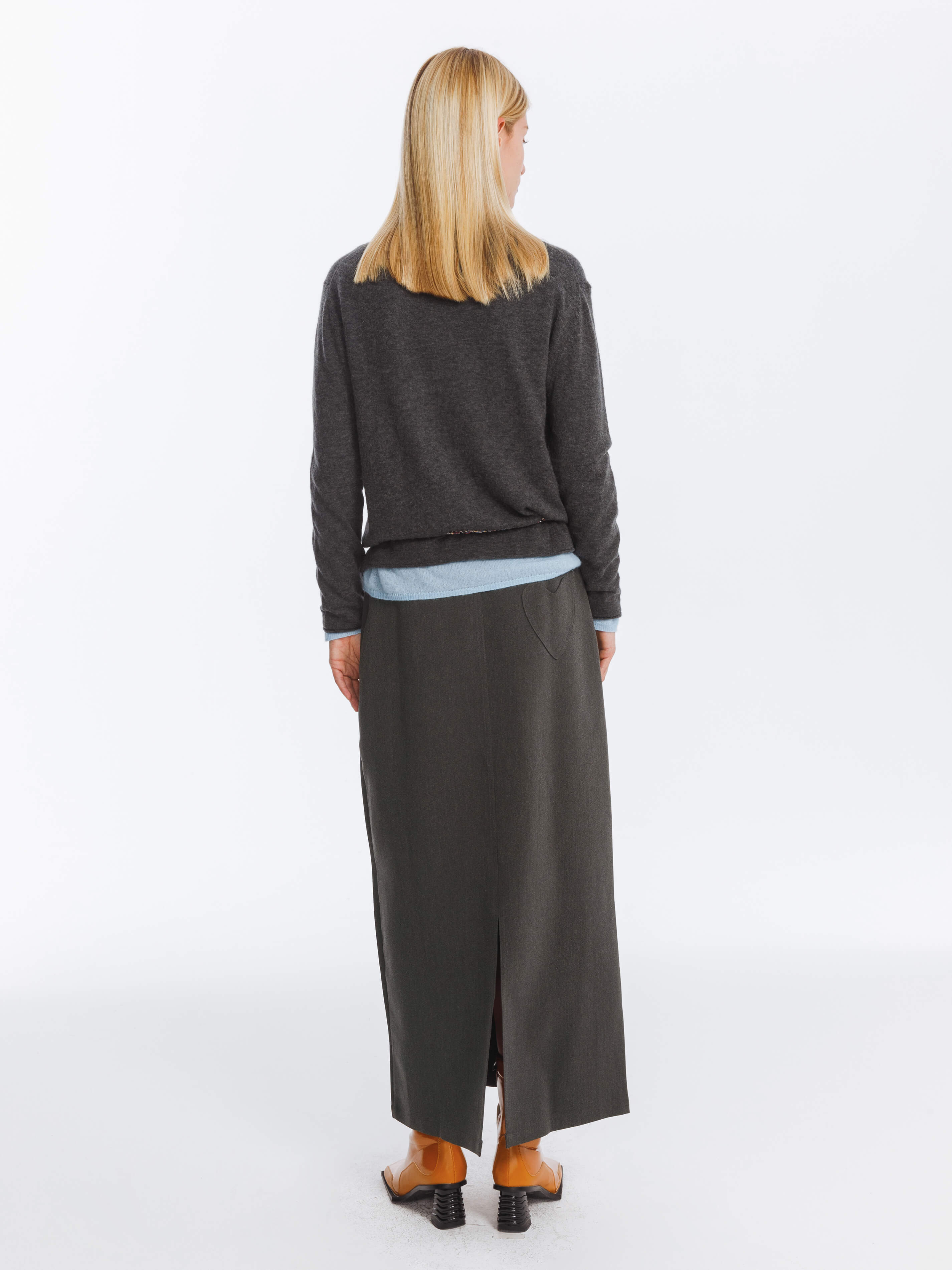 High Waist Long skirt with Back Slit-6