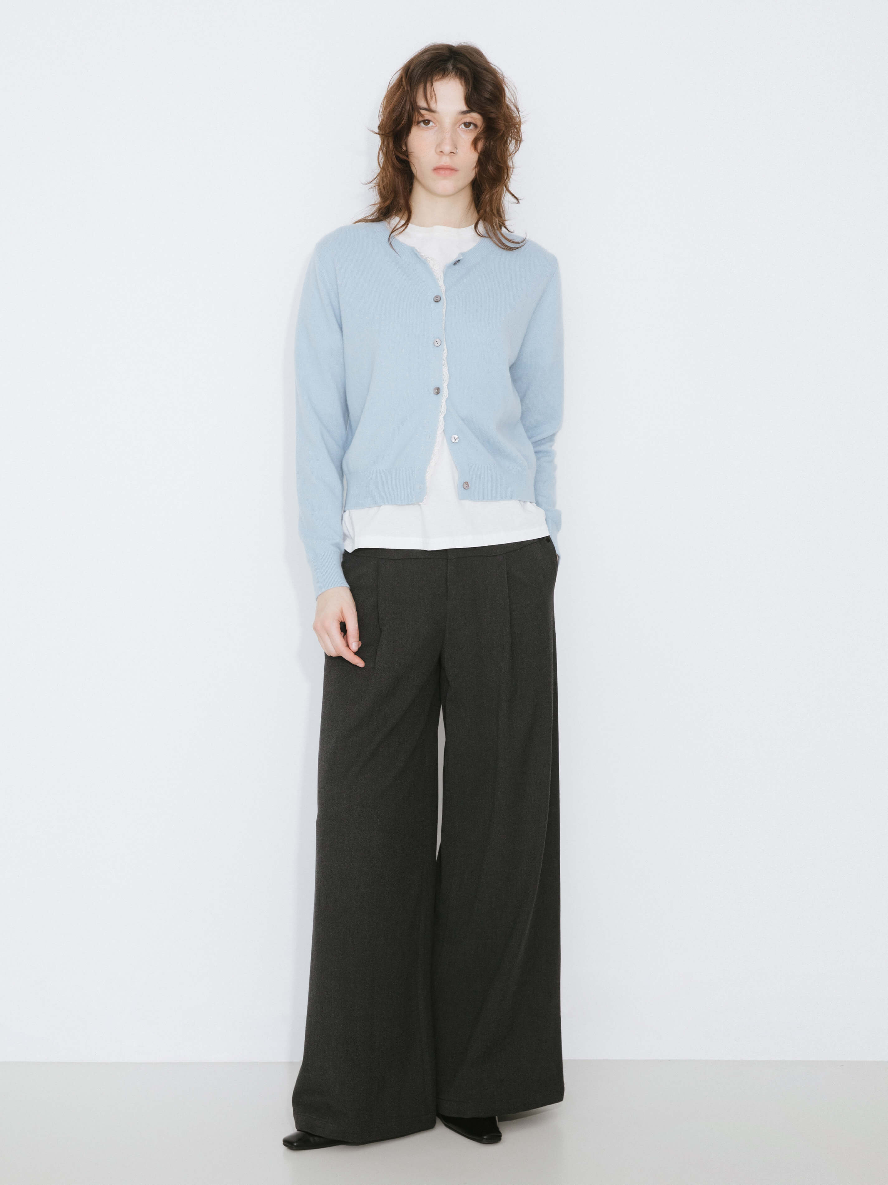 Black Slim Wide Leg Trousers-7