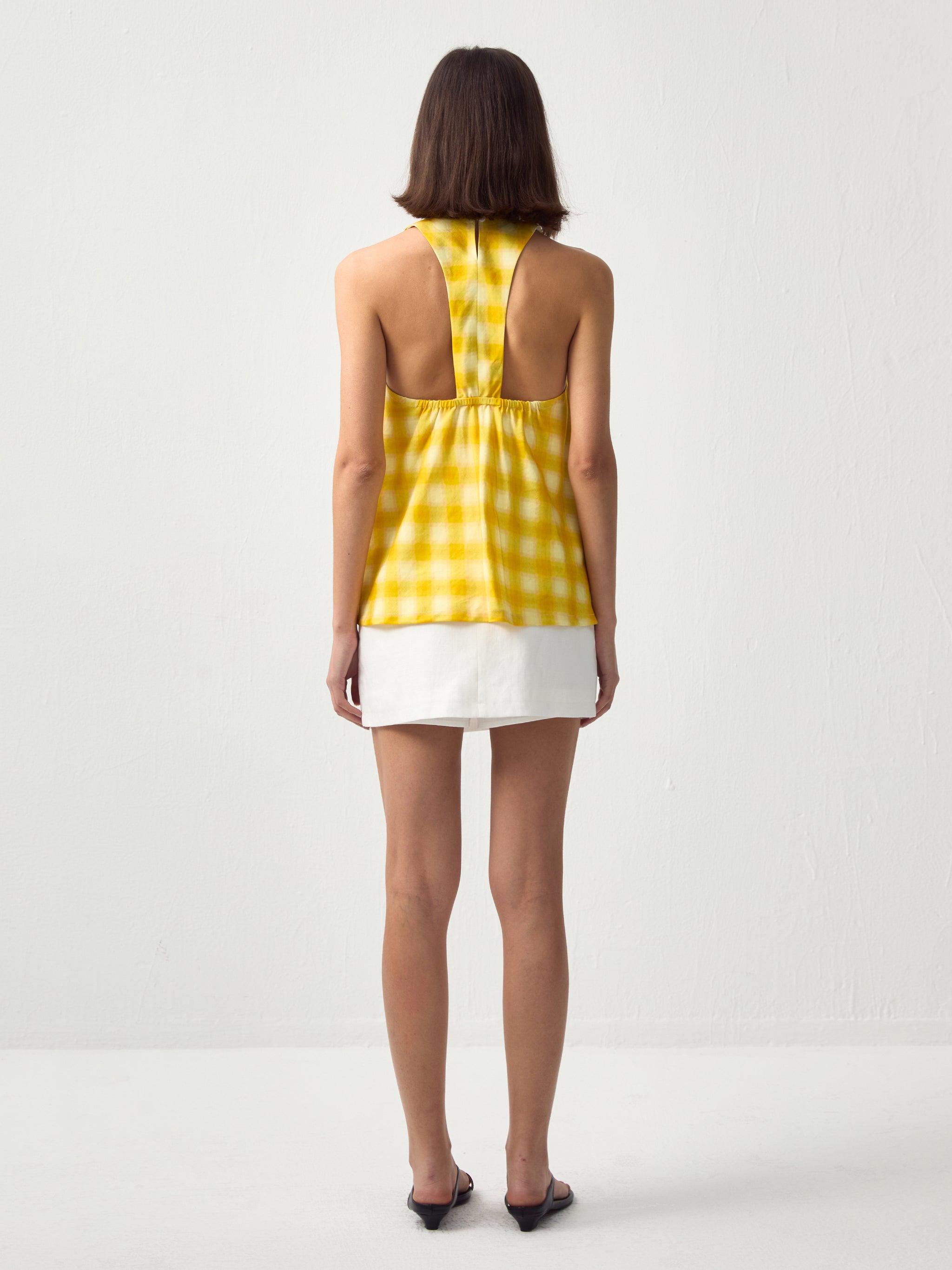 CUBIC Linen Blend Halter Check Top-6
