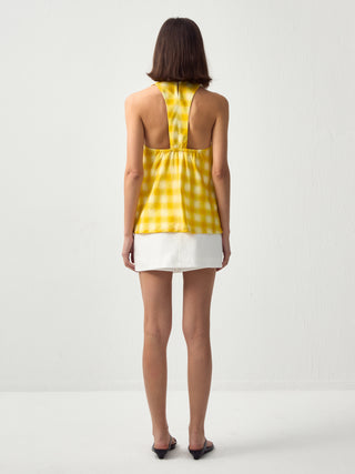 CUBIC Linen Blend Halter Check Top