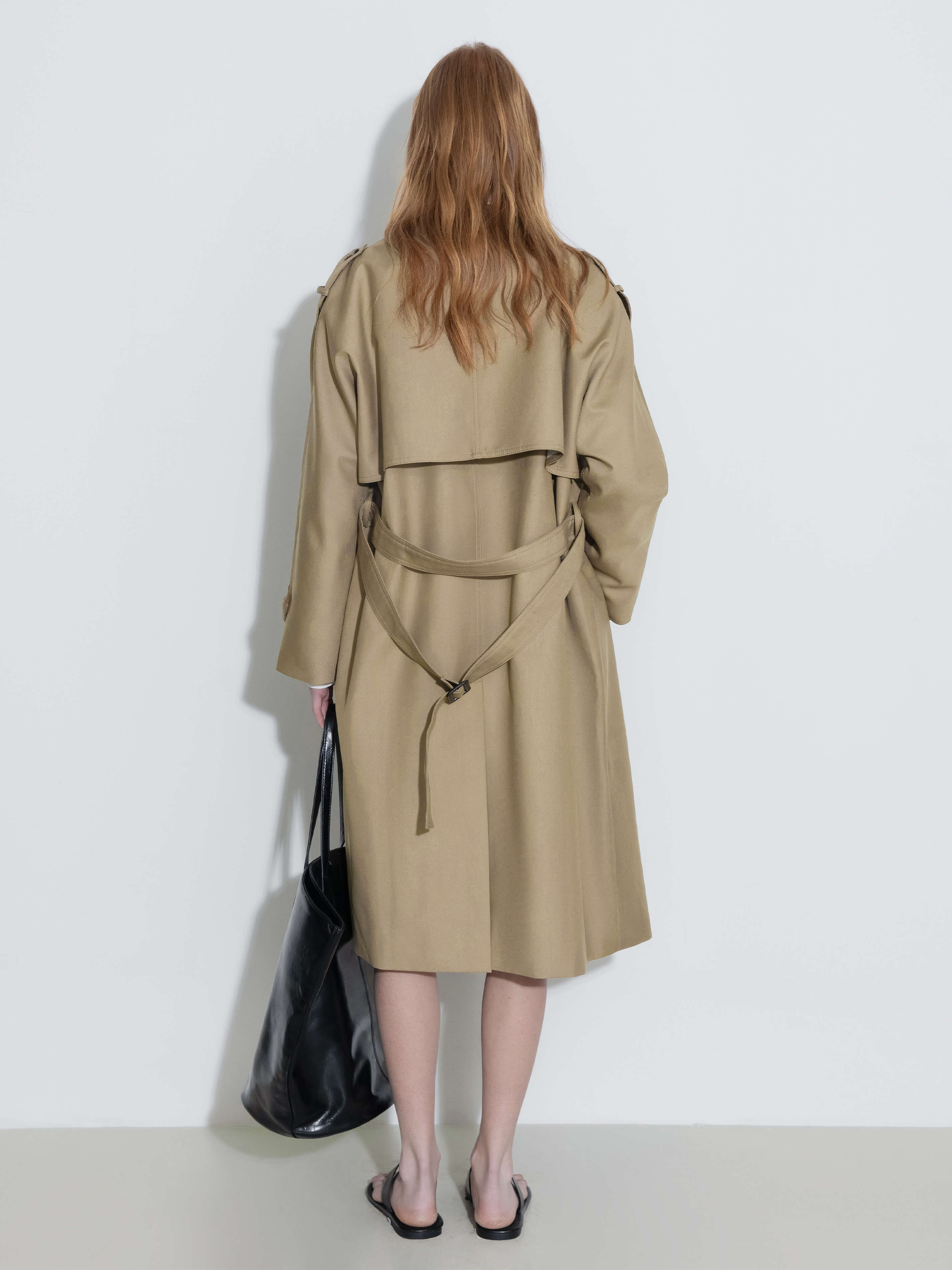 Shop Double-Breasted Trench Coats for Women-Khaki Belted Trench