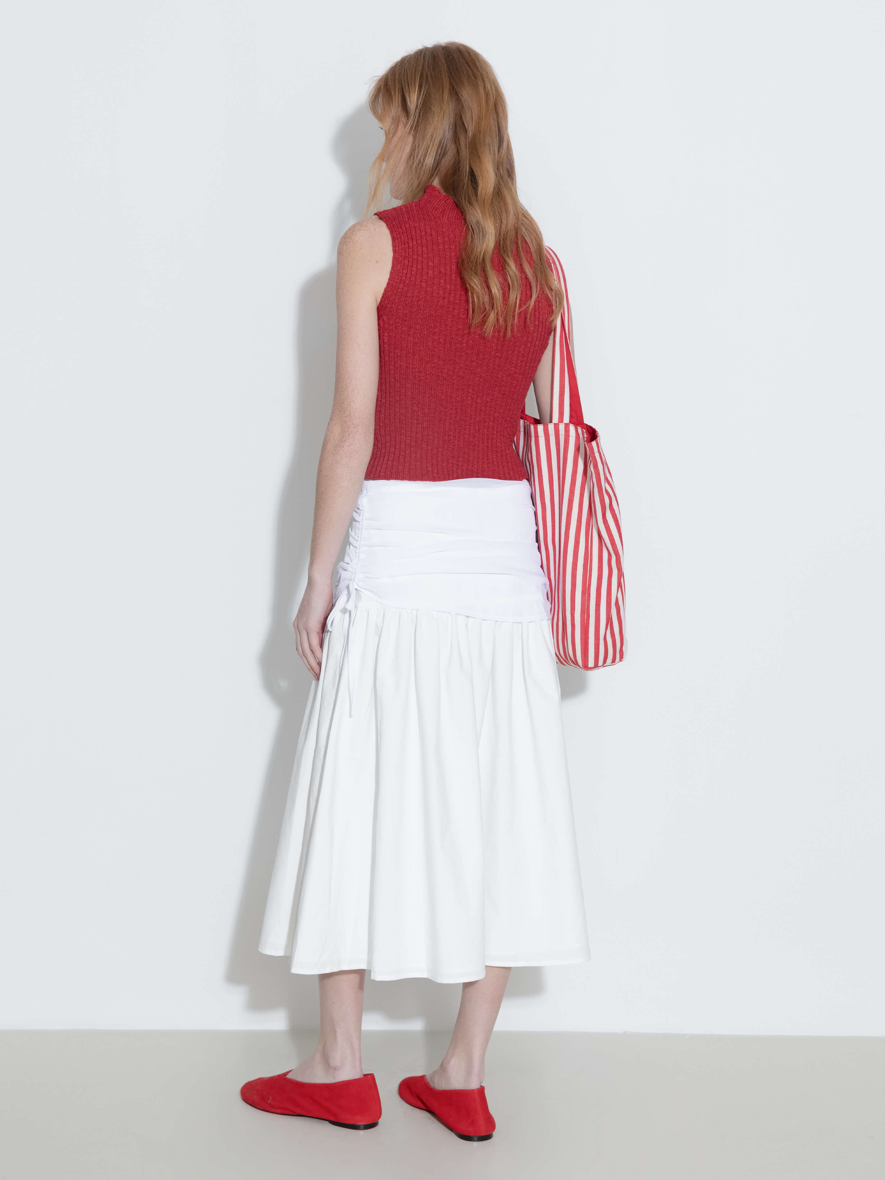 White Adjustable Semi-Bodycon A-Line Midi Skirt-7