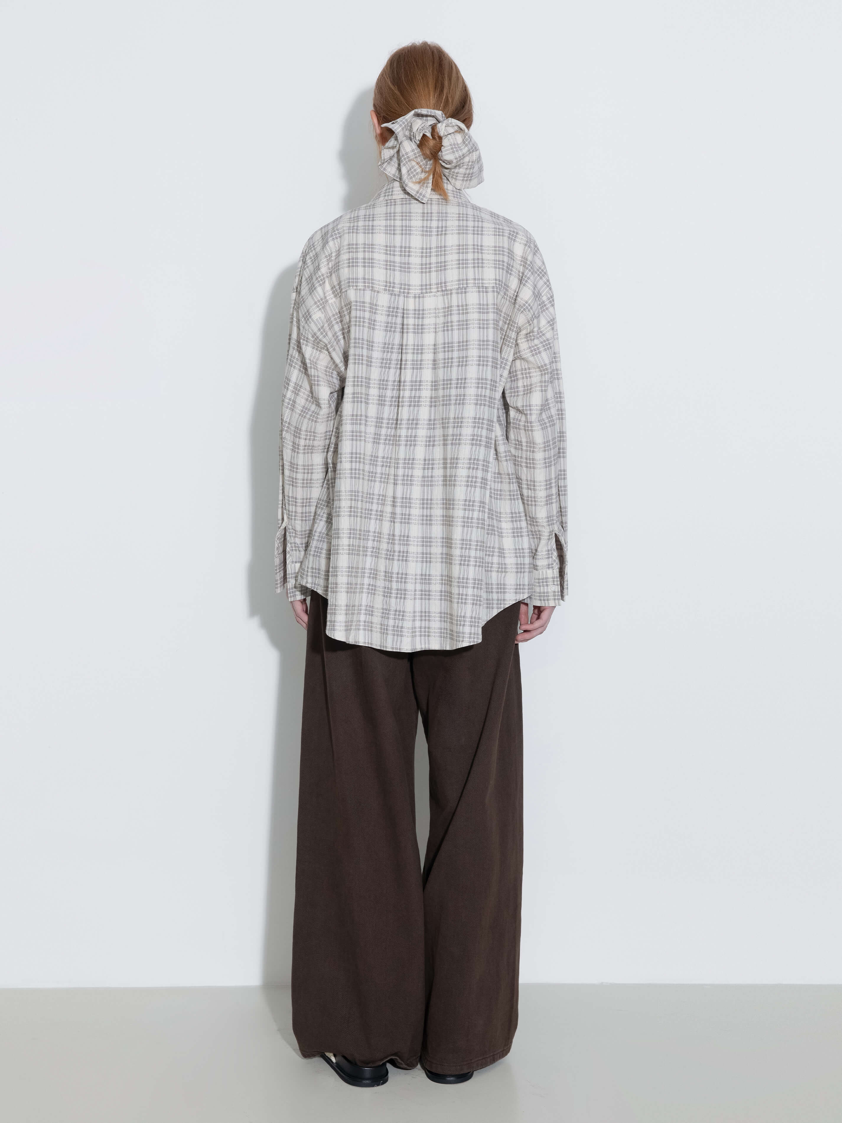 100% Cotton Embroidered Lace Checkered Oversized Shirt-6