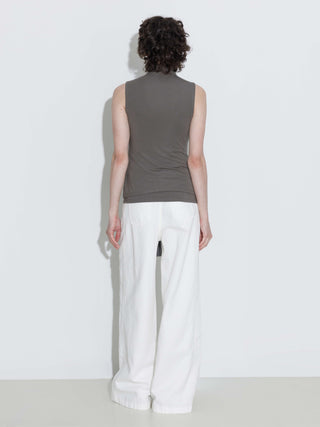 Tie-Detail Sleeveless Mock Neck Top