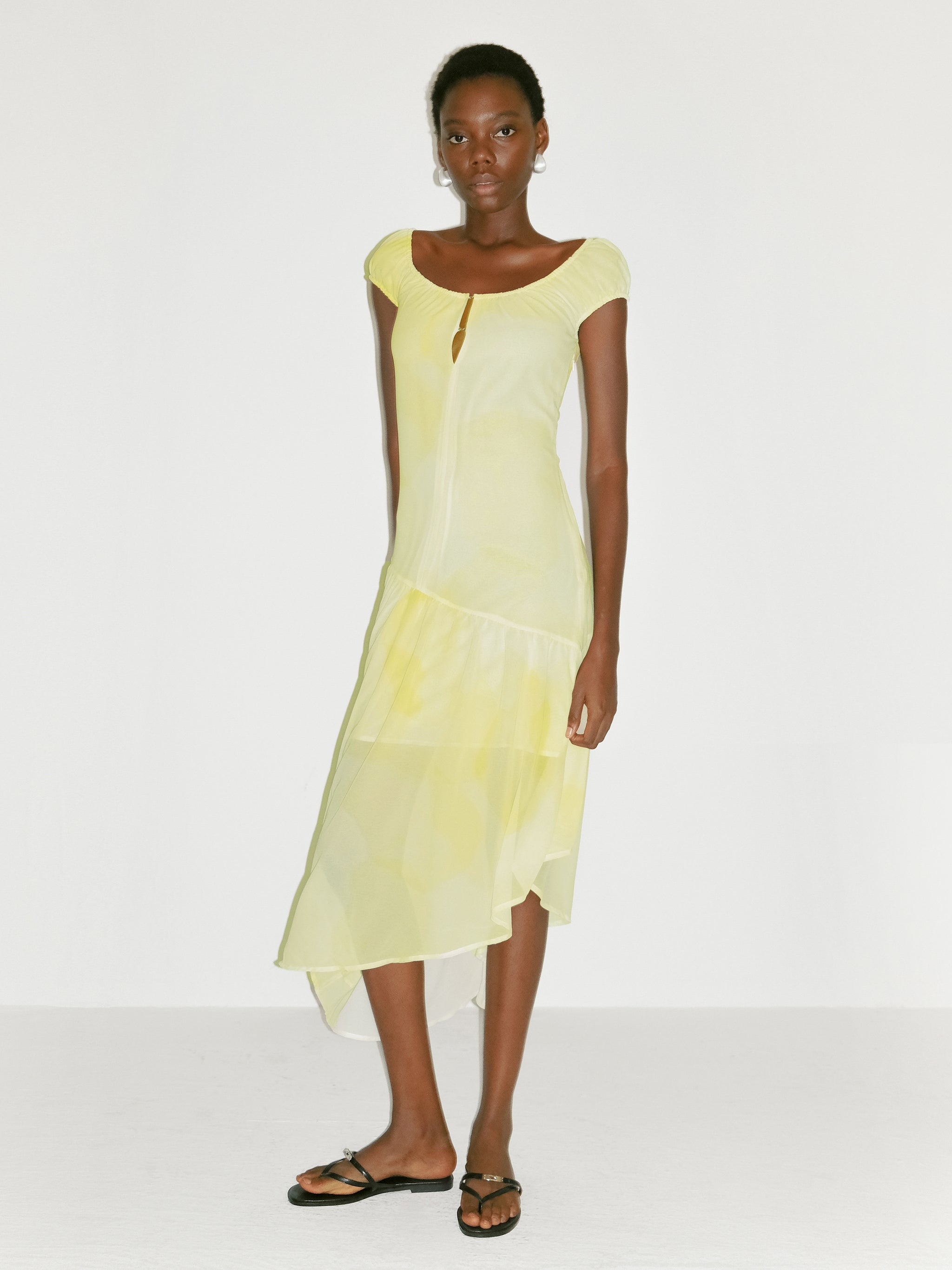 CUBIC Abstract Print Asymmetrical Chiffon Midi Dress-6