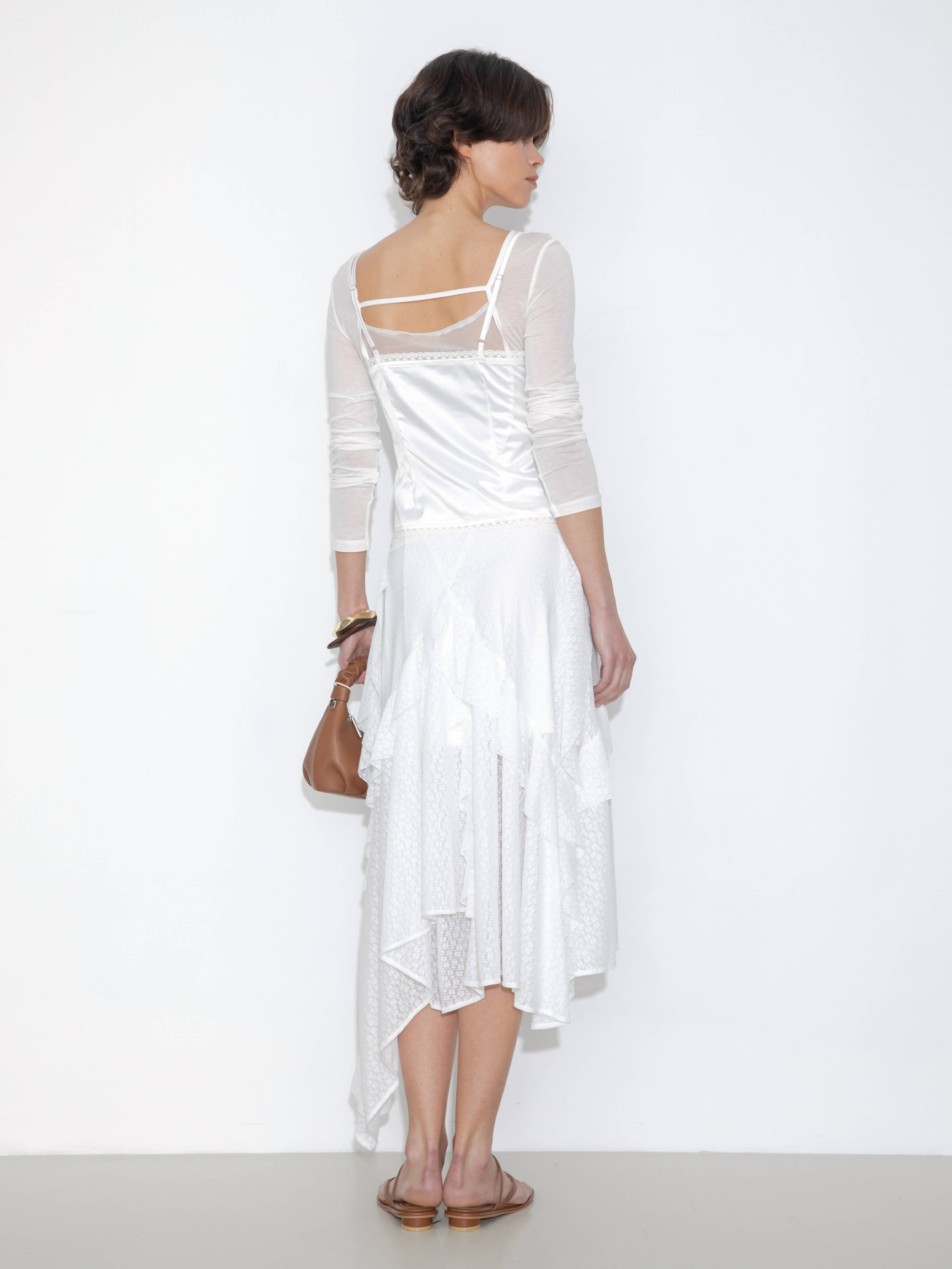 Asymmetrical Ruffled Floral Eyelet Skirt-6
