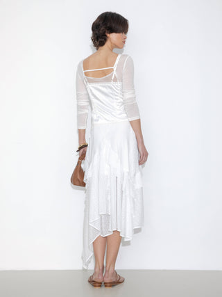 Asymmetrical Ruffled Floral Eyelet Skirt