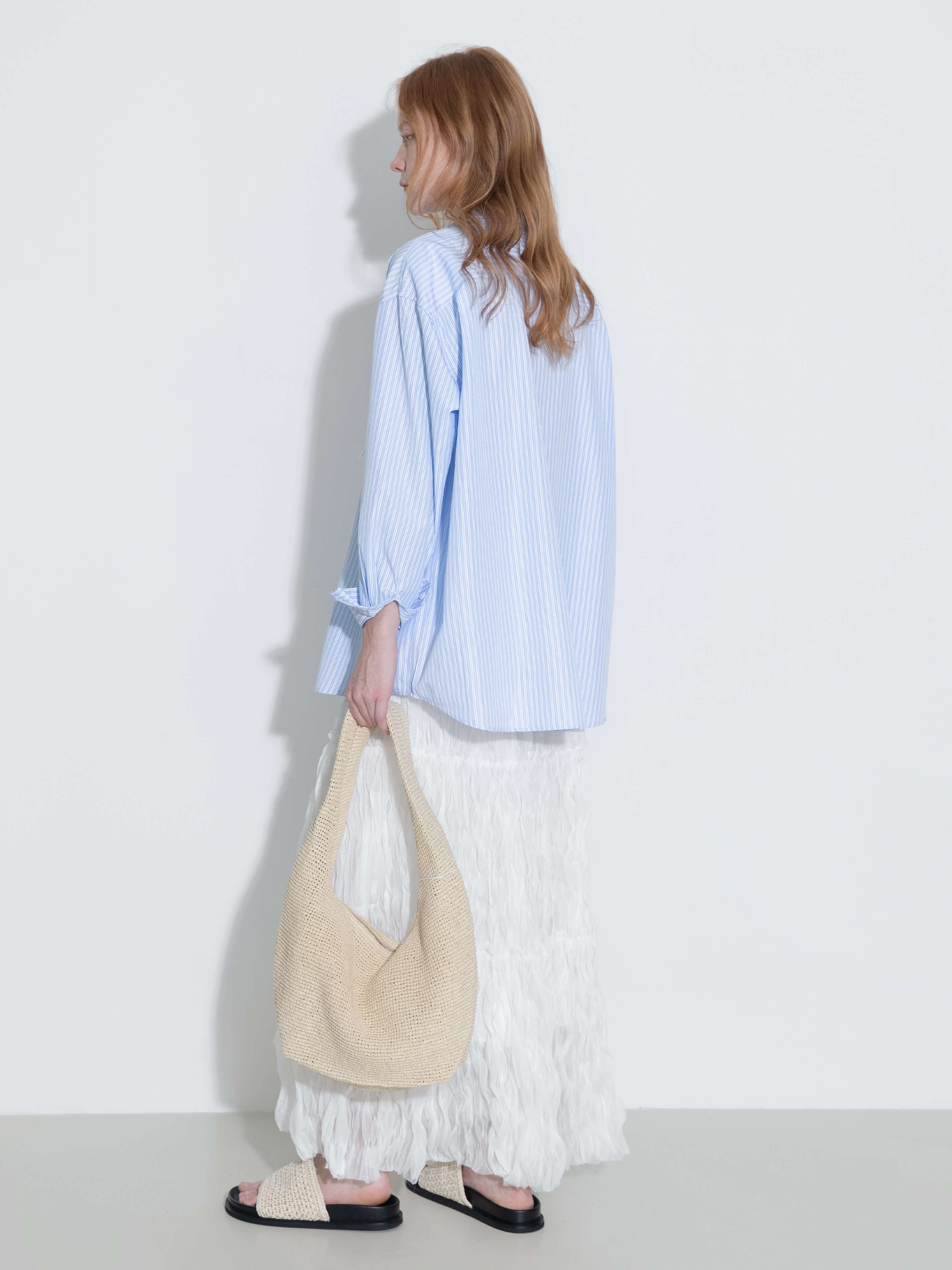 Loose Striped Shirt with Cord Embroidery-4