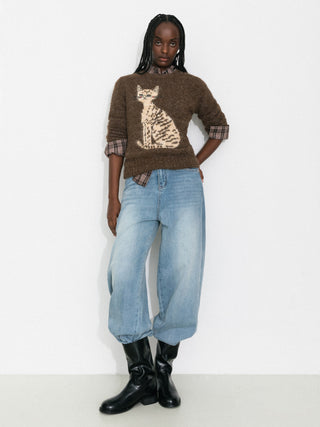 CUBIC Cat Print Alpaca Blend Sweater