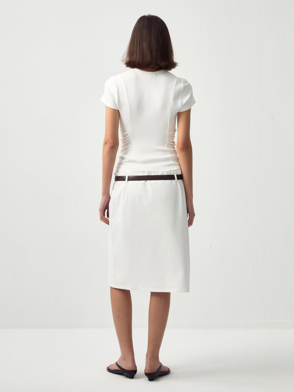 Double-Waist Straight Midi Skirt-6