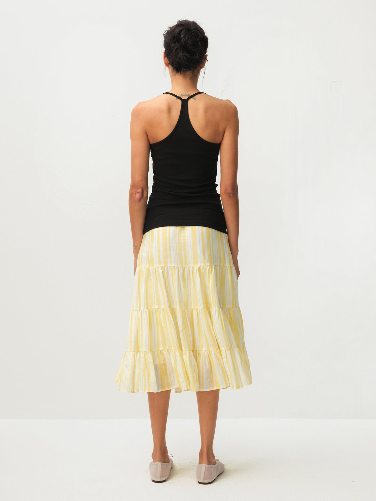 CUBIC Lyocell Linen Blend Tiered Striped Midi Skirt-6