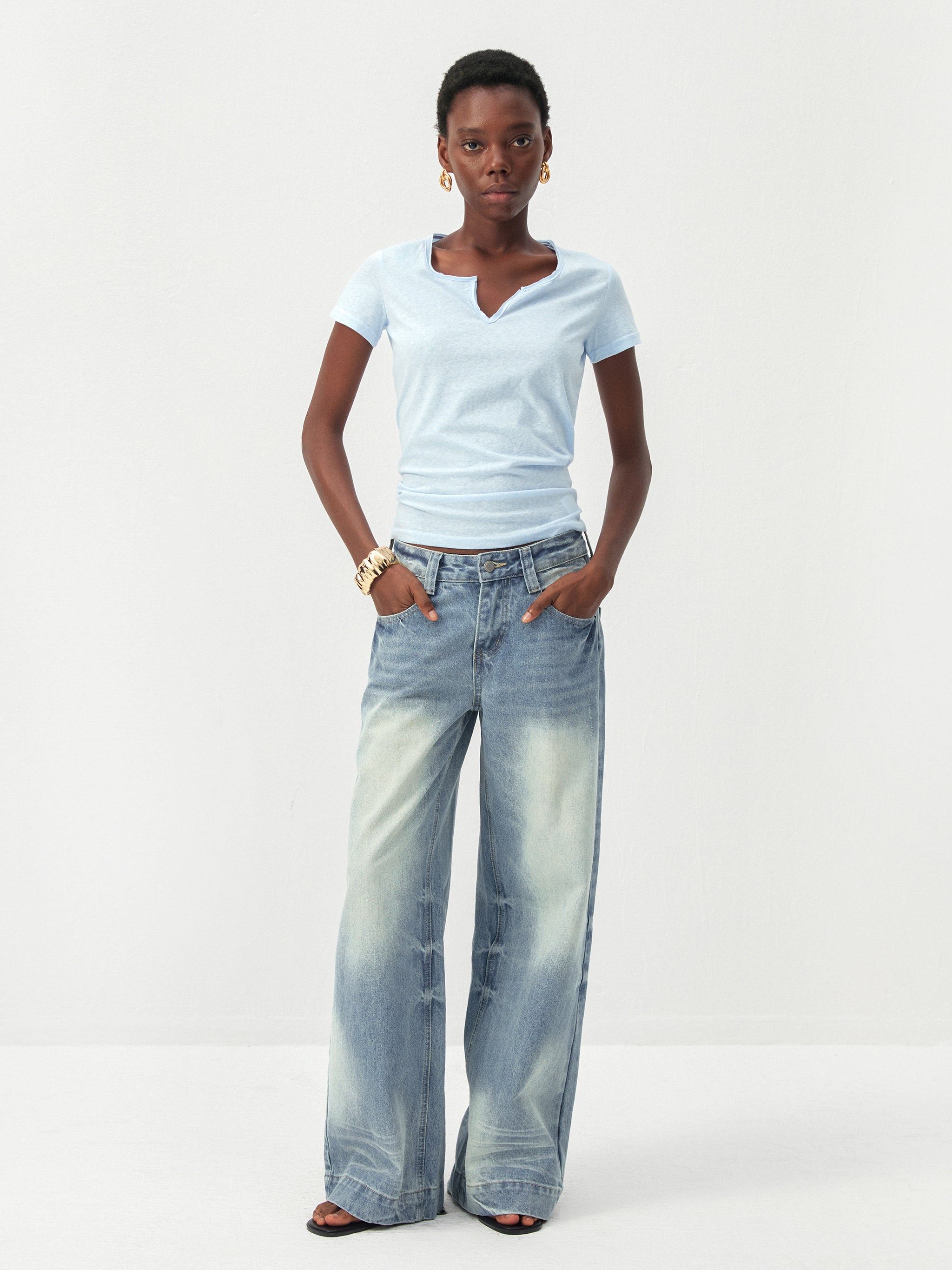 CUBIC Cotton-Blend Notch Neck Slim Fit T-shirt-6