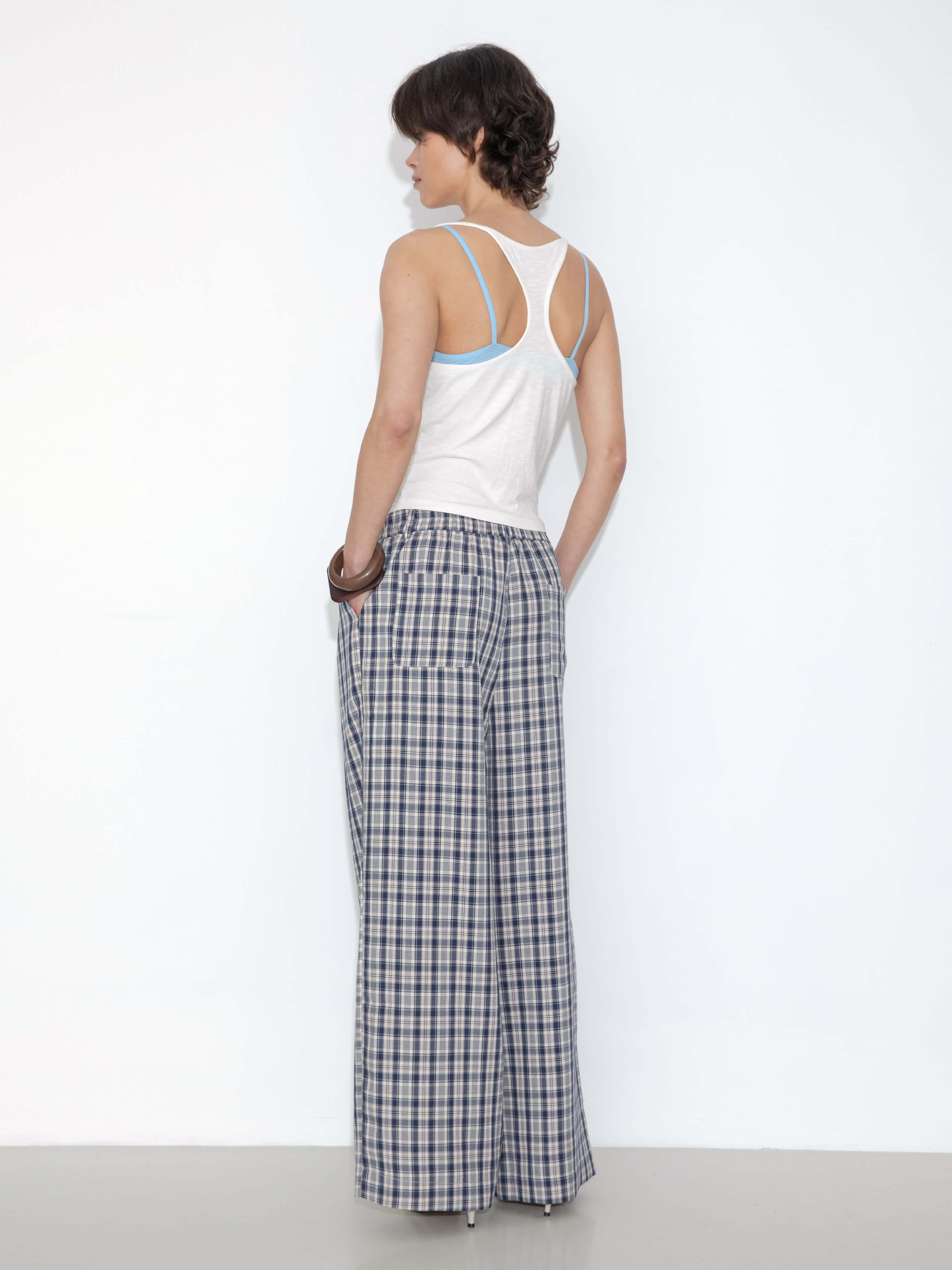 Striped Check High-Waisted Wide-Leg Casual Pants-6