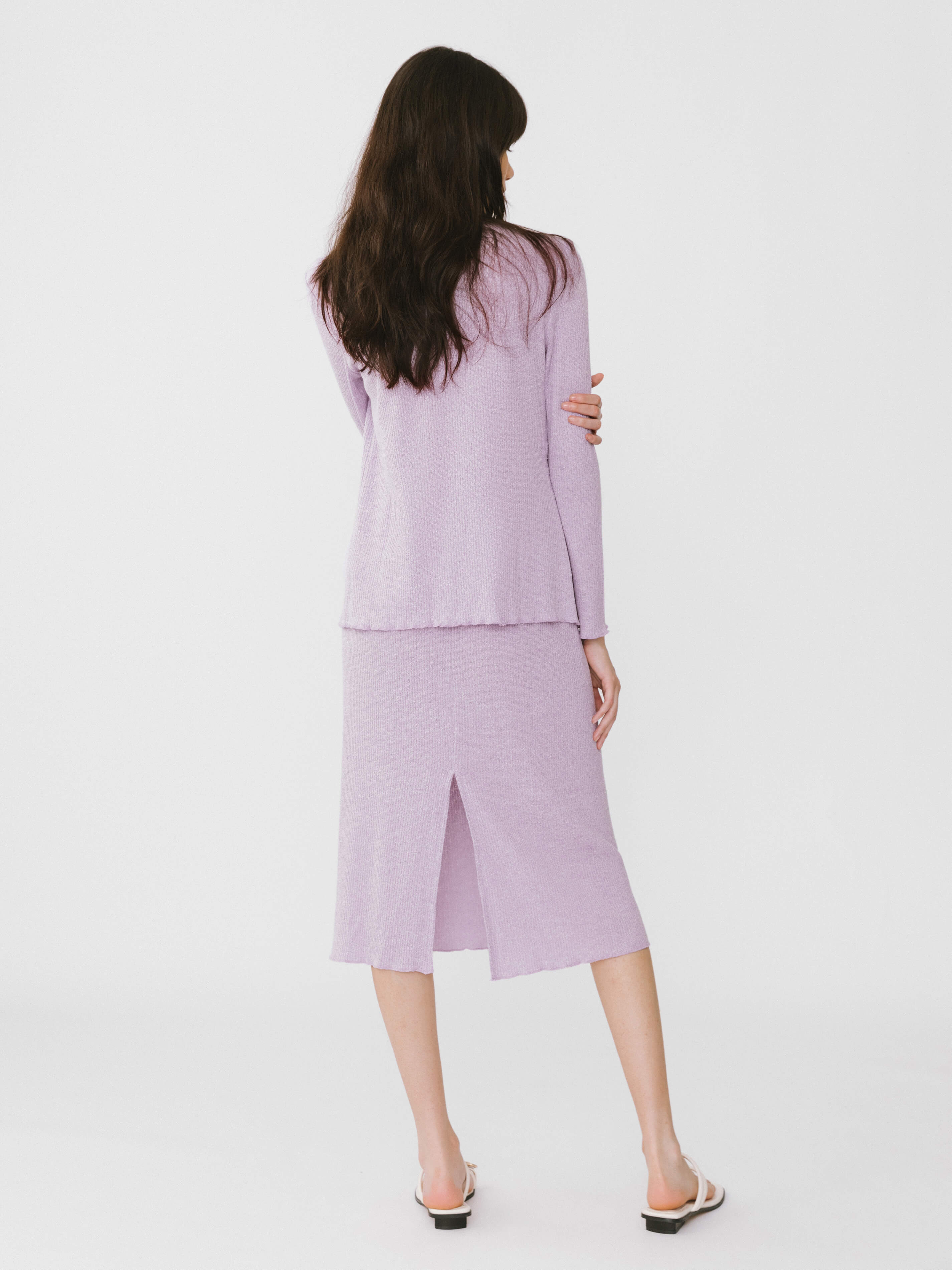 A-line Ribbed Knit Midi Skirt-7