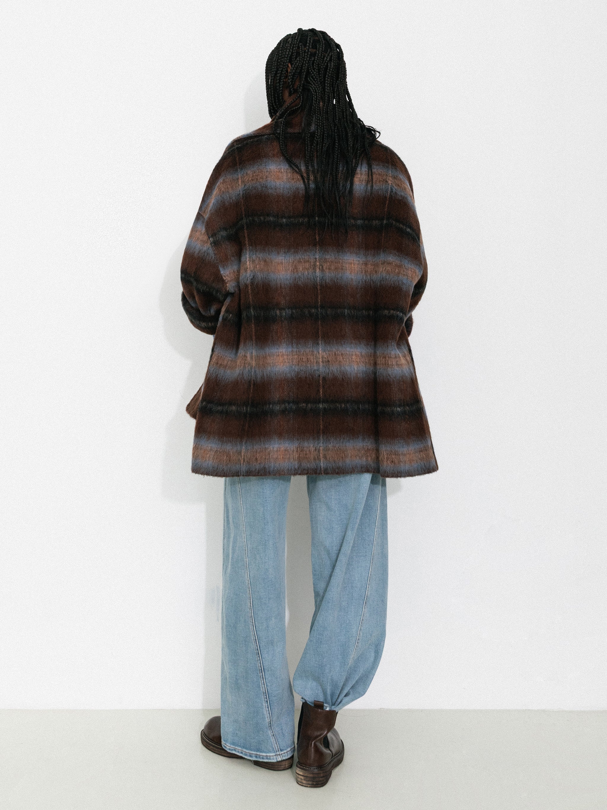 Plaid A-Line Coat with Scarf Collar-6
