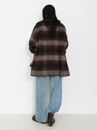 Reversible Plaid A-Line Coat with Scarf Collar