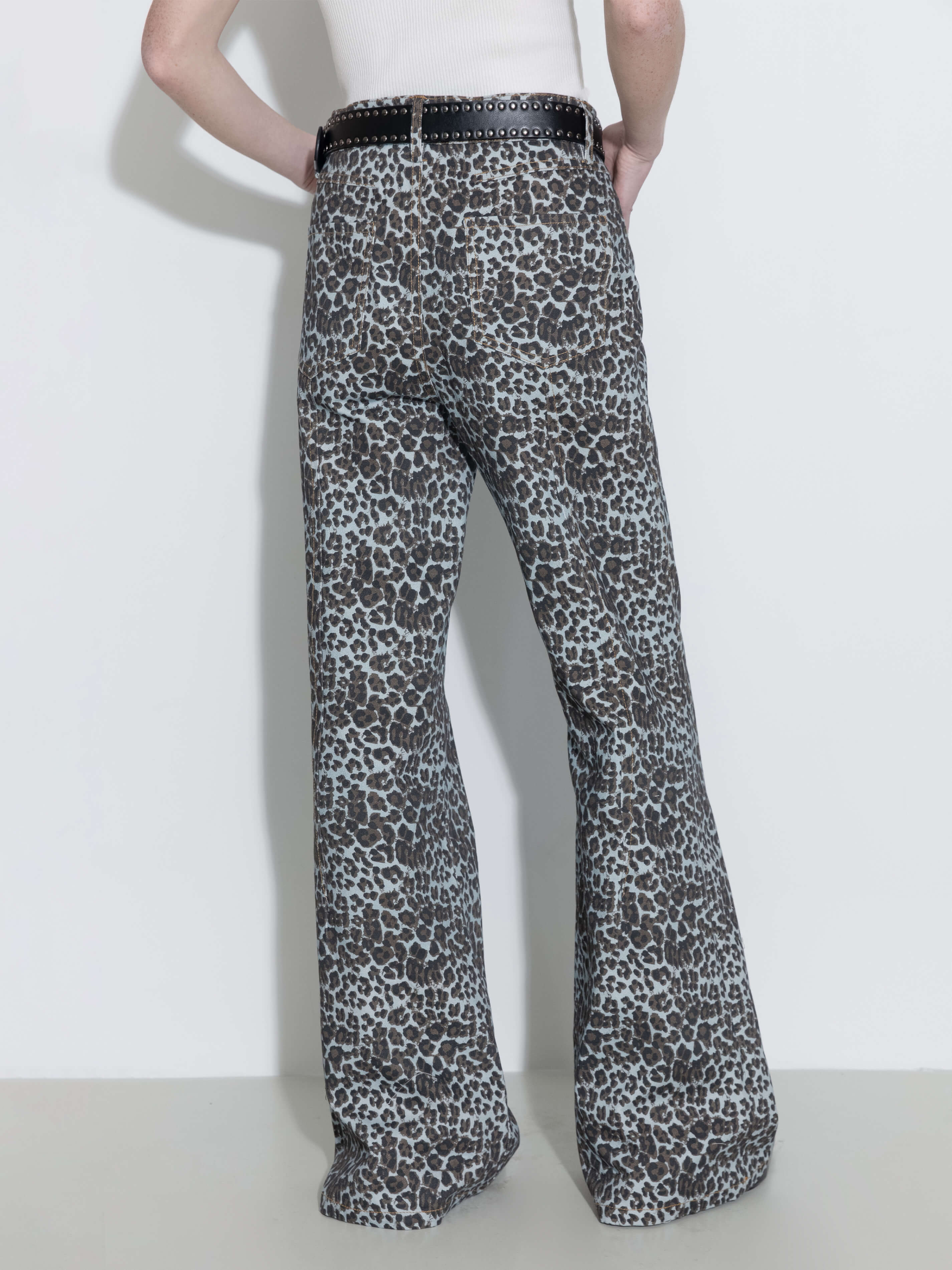 100% Cotton Leopard Print Flared Trousers-7