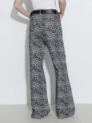 100% Cotton Leopard Print Flared Trousers