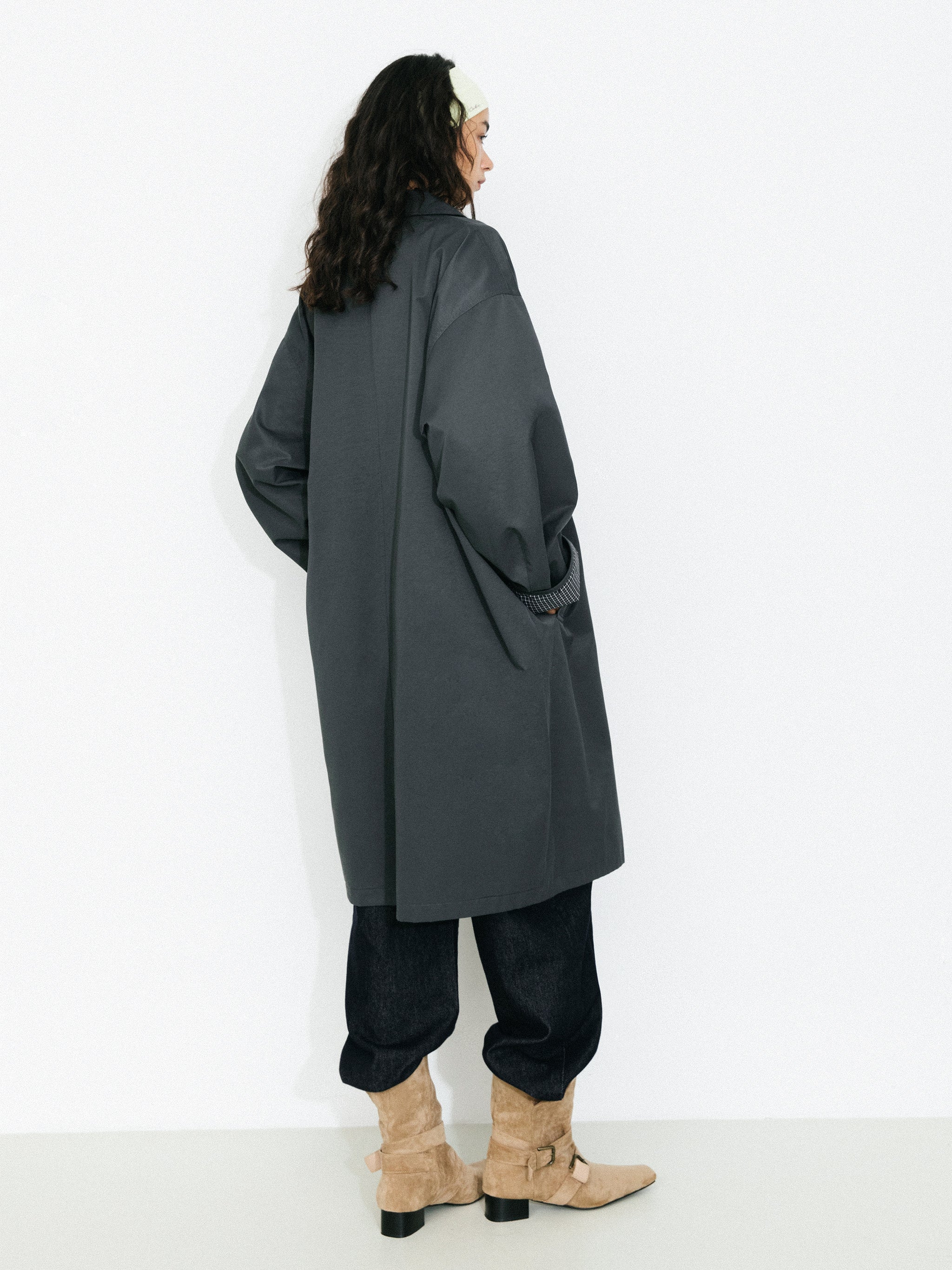 Oversized Single-Breasted Mid-Length Trench Coat-6