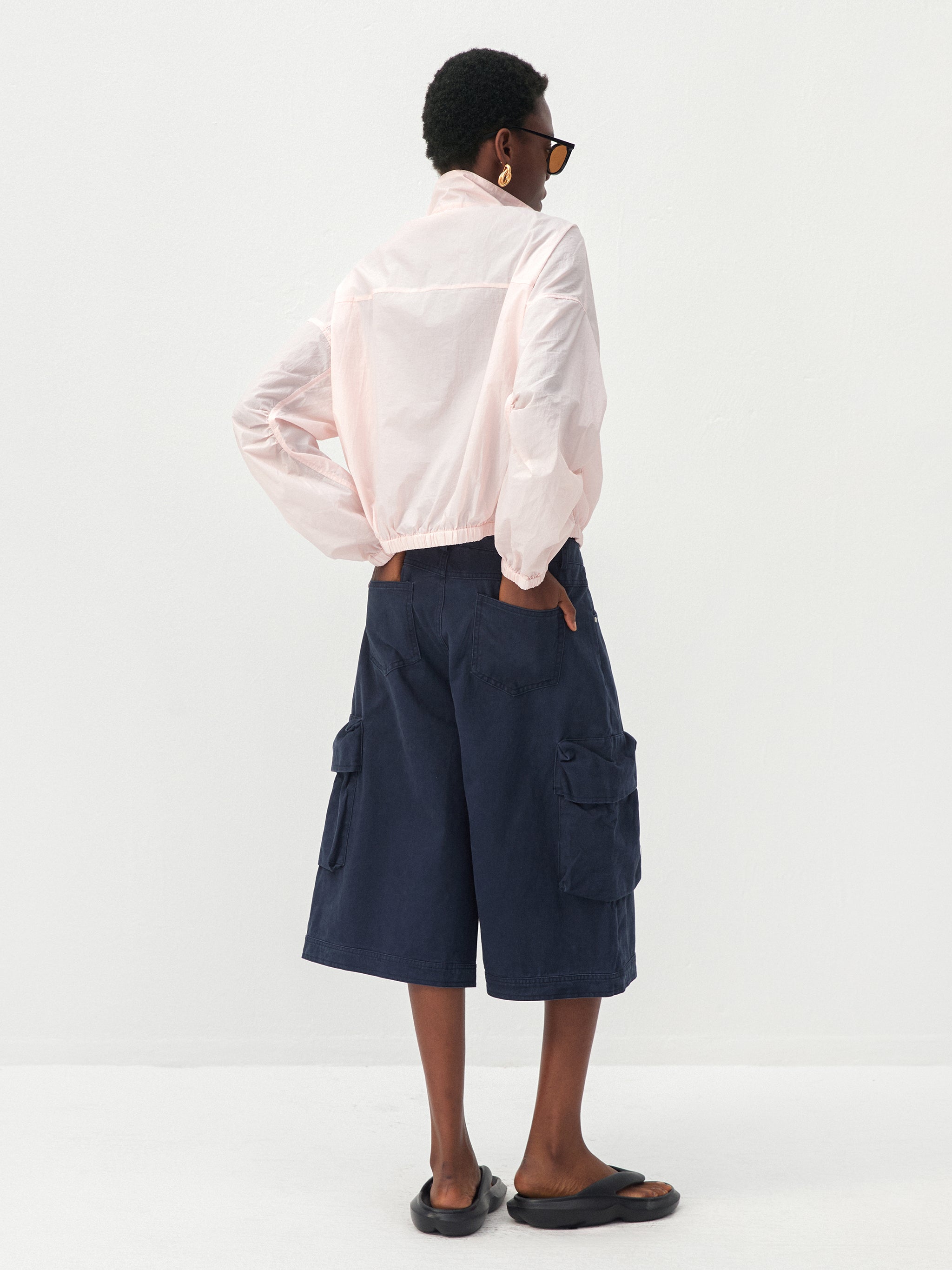 CUBIC Nylon Drawstring Collar Sheer Windbreaker Jacket-6