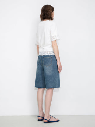 Loose Cotton T-Shirt with Lace Panels