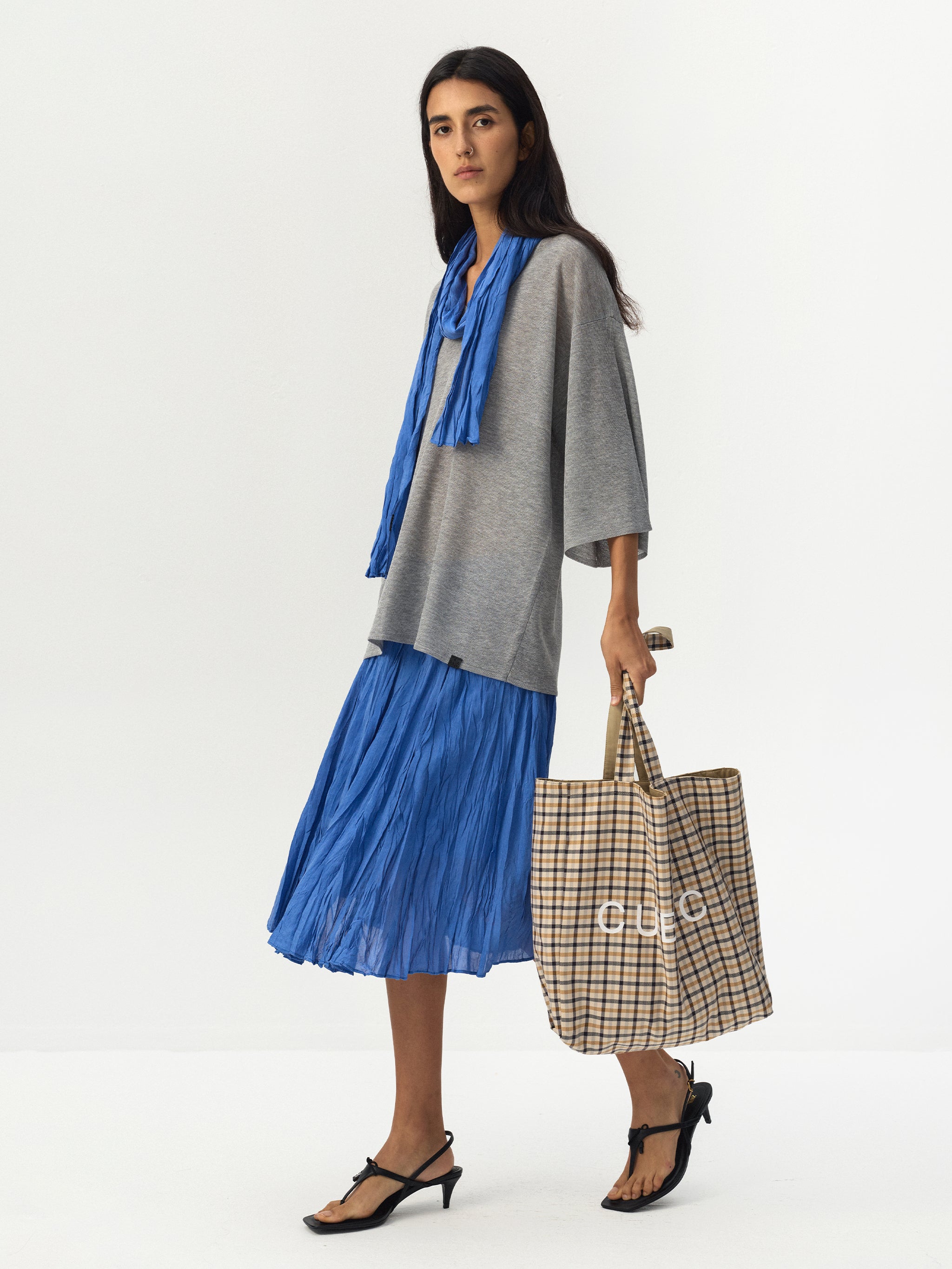 CUBIC Checked Logo Tote Bag-6