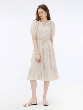 Puff Sleeve V-Neck Tiered Dress