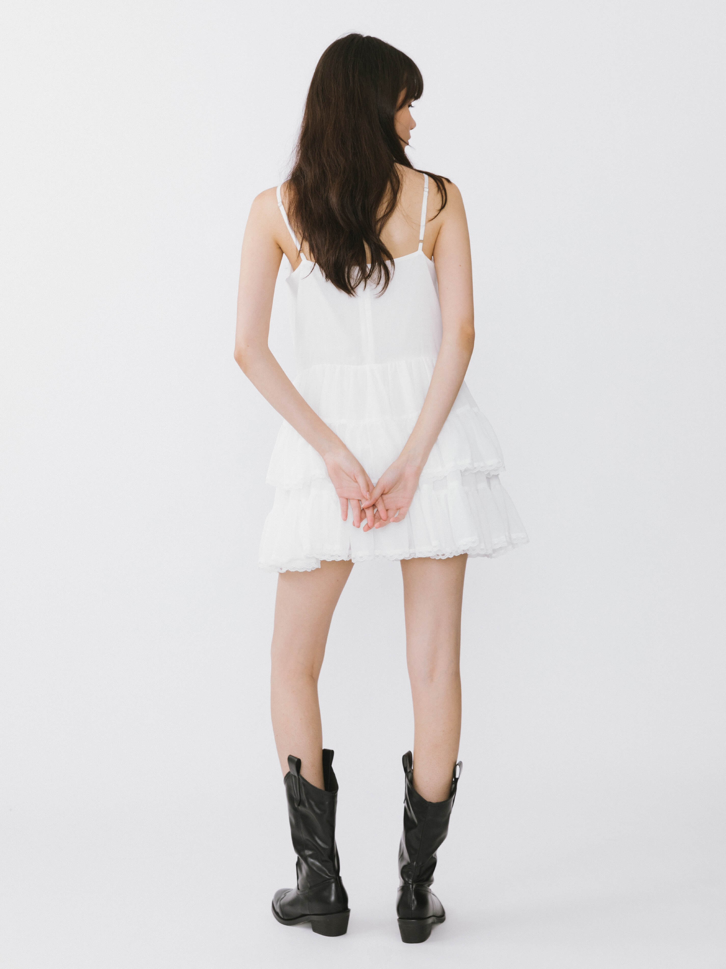 White Lace Tiered Short Dress-6